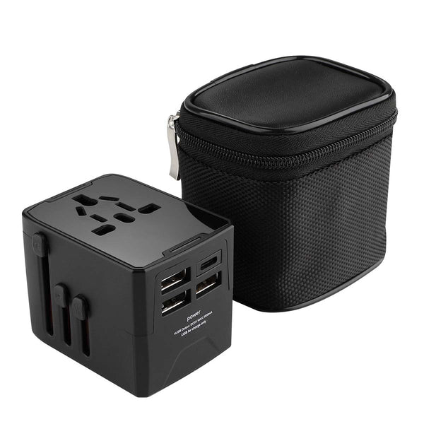 Adaptador internacional de viaje, adaptador viaje enchufe c/ 4 puertos USB (1Tipo C) adaptador de corriente internacional Travel Essentials Europa UK Australia America Asia +150 paises